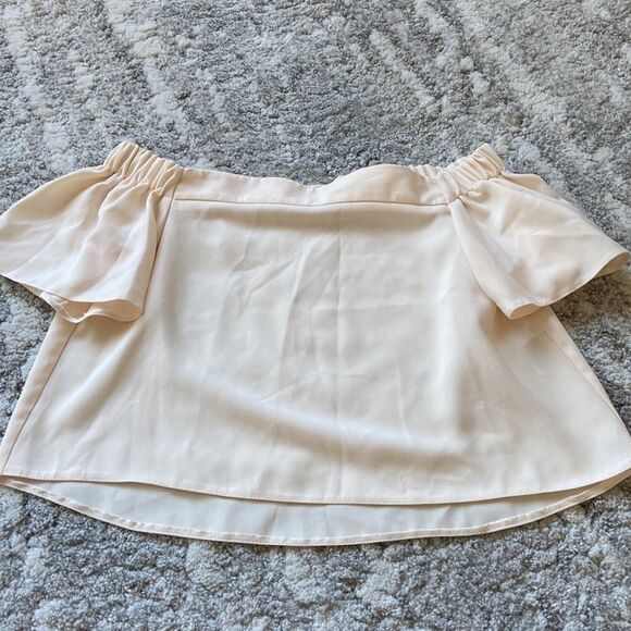 Topshop Bardot Structured Off Shoulder Shirt Blush Cream Size 8 - Picture 12 of 15